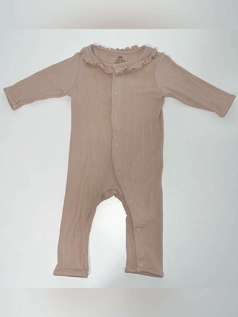 H&M Baby Organic Cotton Ruffle Collar Romper & 2-Piece Set Beige Pink 0-3 Months